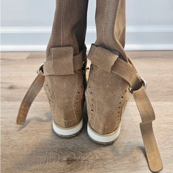 Modern Vice Tan Suede Leather Moccasin Knee High Wedge Boot sz 38 NWOB Boho - Picture 8 of 9